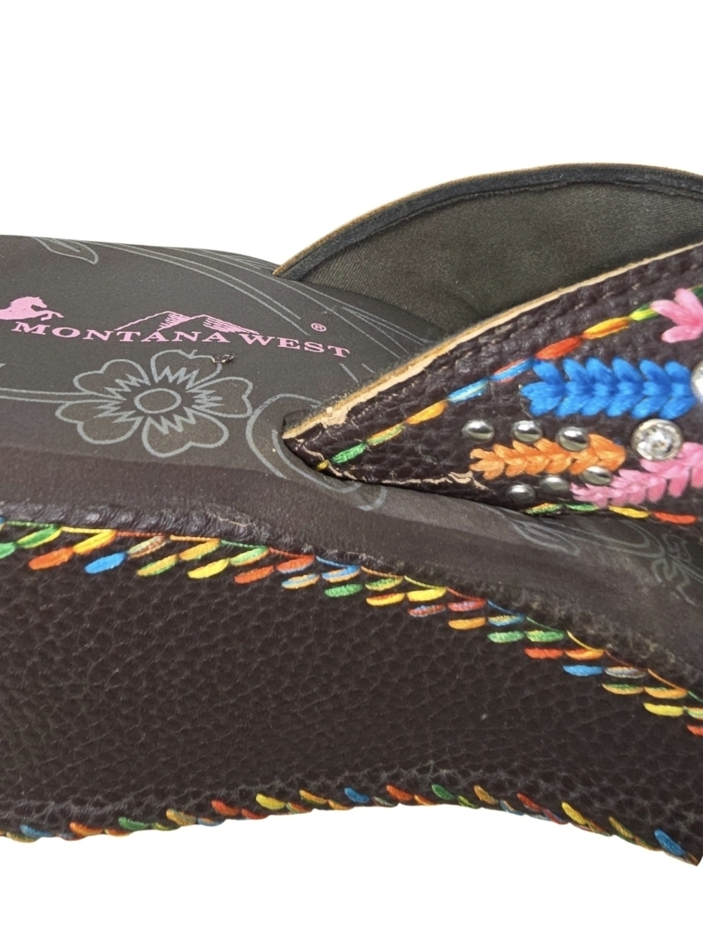 MontanaWest Embroidered Ringstones Wedge Platform Flip Flop Sandals 10 Western - Picture 12 of 12